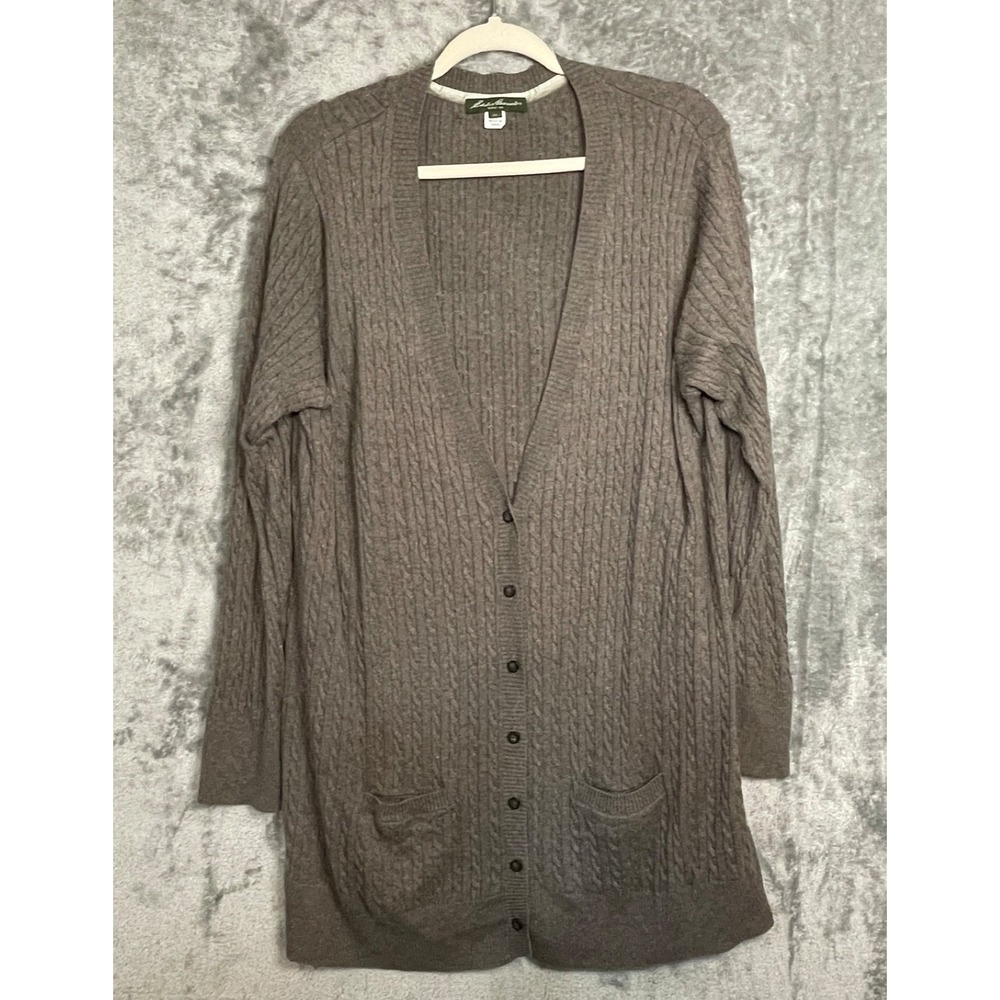 EDDIE BAUER Cardigan Sweater Womens 2XL Brown Cable Knit Grandpa Cabincore Cozy
